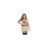 Soutien-gorge, string et jupe, grande taille, résille Chair/Noire 